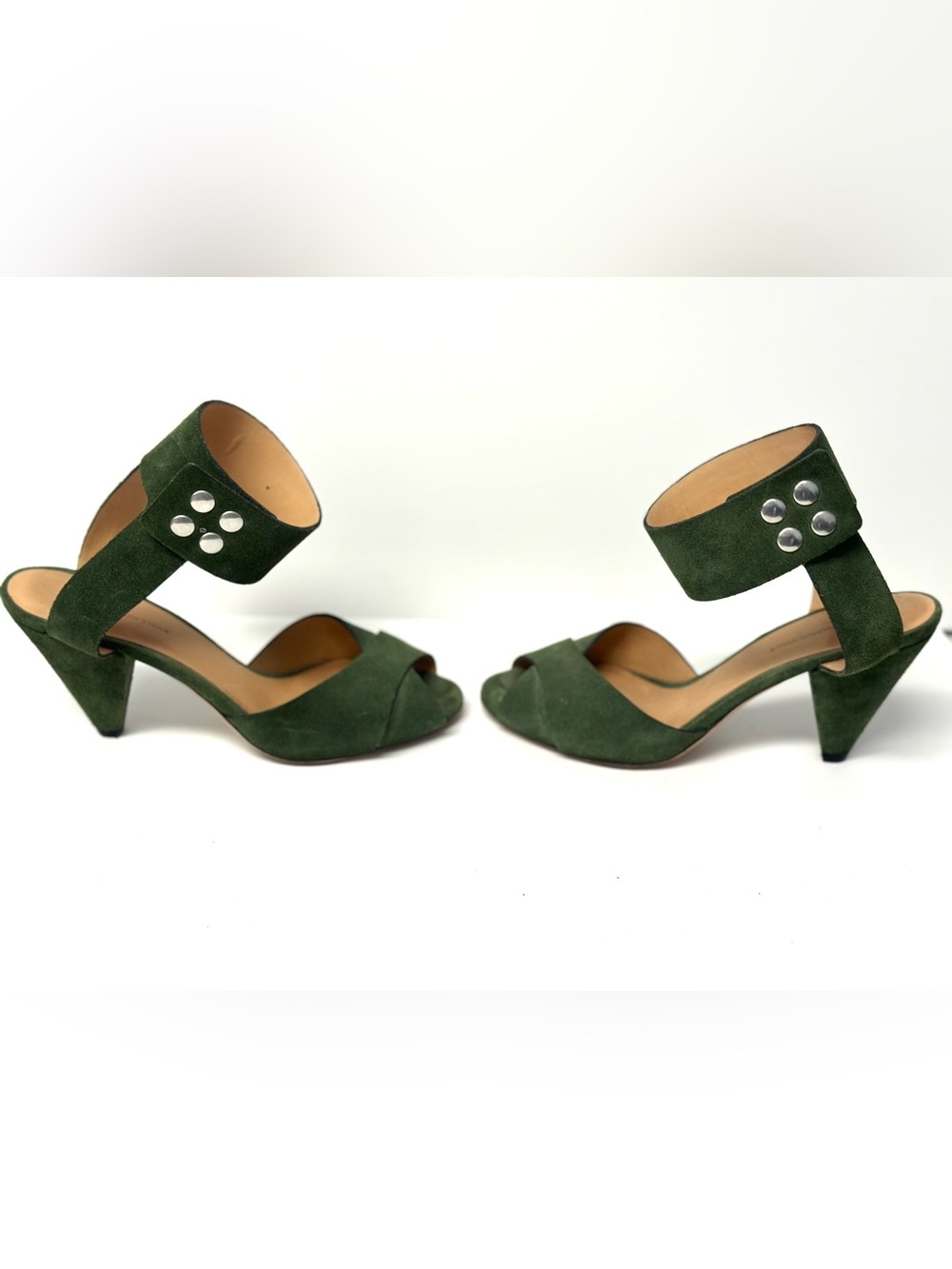 Isabel Marant Olive Green Suede Open-Toe Ankle-Strap Heels